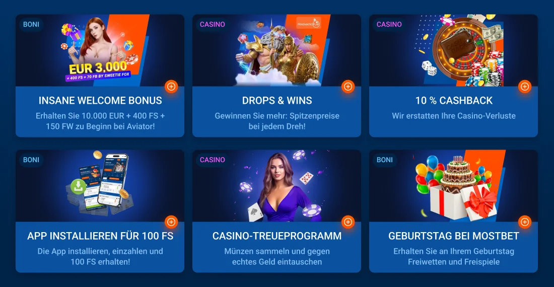 Bonusangebote im Mostbet Casino